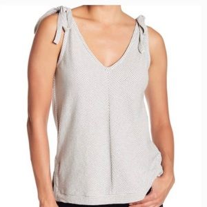 White and Navy Striped Cotton V-Neck Tank Top with Bow Tie Attached at Straps